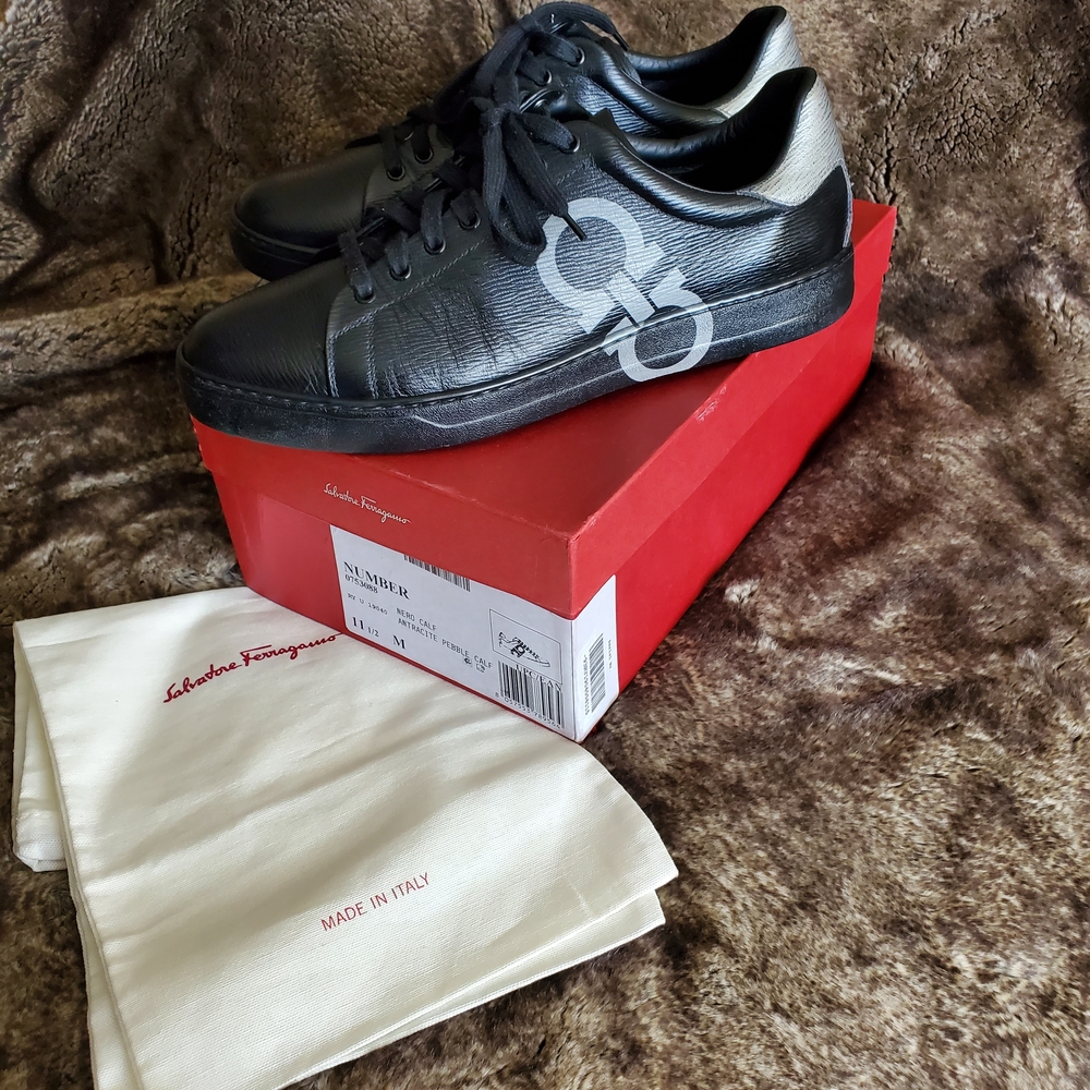 Salvatore Ferragamo Men's Gray and Black Sneakers